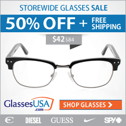 50% OFF + Free Shipping on all eyeglasses and sunglasses from GlassesUSA